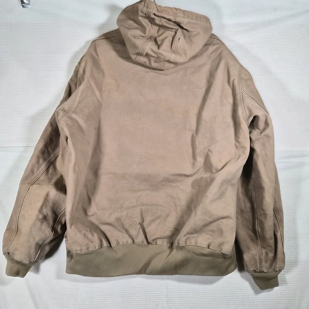 Carhartt J208 CML Hooded Duck Canvas Work Jacket Tan Brown XL Regular Distressed